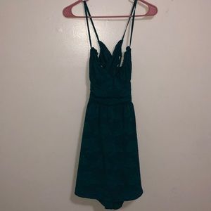 NWT Teal strap dress with flower designs all over